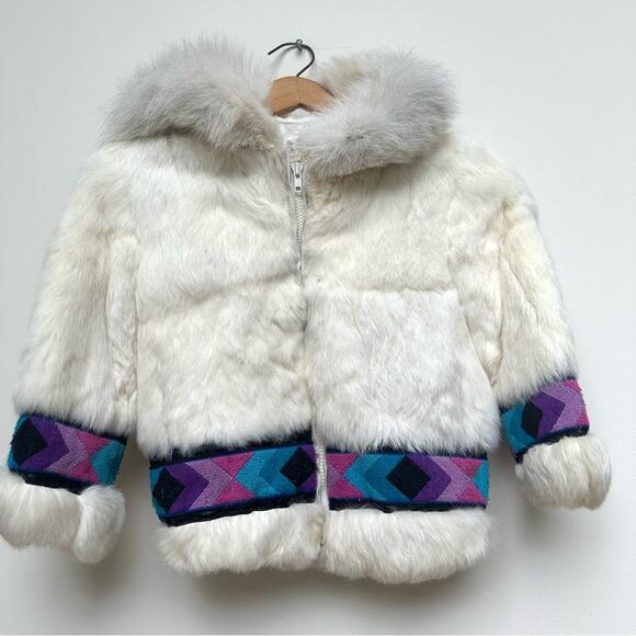 American Vintage Other - Princess Caravelle Girls White Fur Coat Hood Size 5